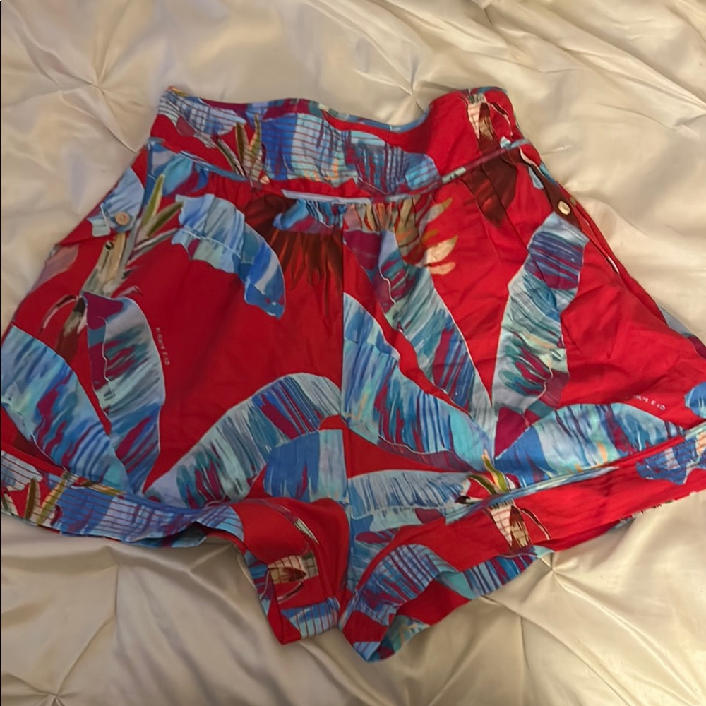 NWT FARM Rio High Waist Red and Blue Shorts M